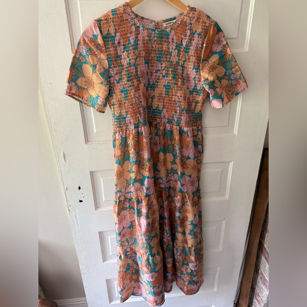 Sunday Pink and Orange Smocked Maxi Dress
